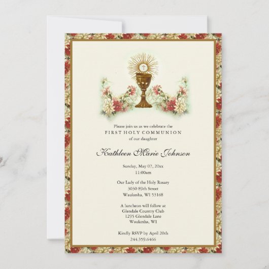 Elegant First Heilige Commune Floral Kaart (Voorkant)