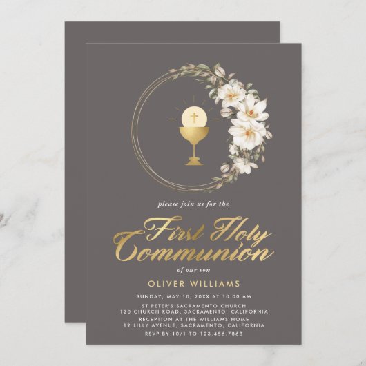 Elegant First Heilige Communie  Kaart (Voorkant / Achterkant)