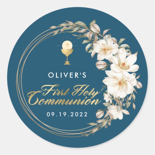Elegant First Heilige Communie Ronde Sticker (Voorkant)