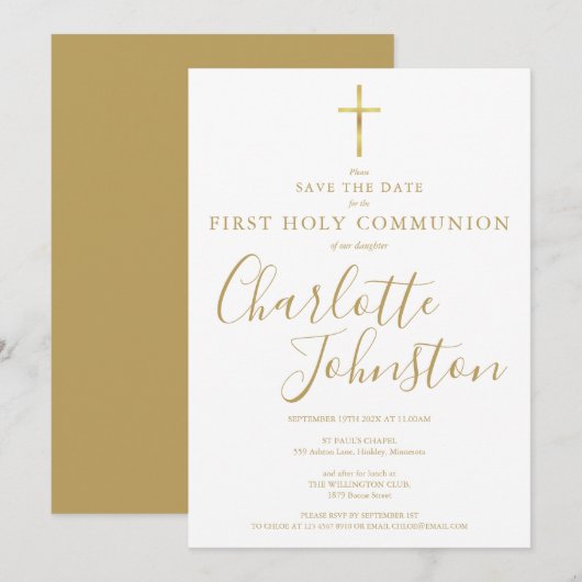 Elegant First Heilige Communistische Gouden Handte Save The Date (Voorkant / Achterkant)