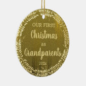 Elegant First Kerstmis Gold Wreater Keramisch Ornament (Rechts)