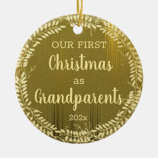 Elegant First Kerstmis Gold Wreater Keramisch Ornament (Voorkant)
