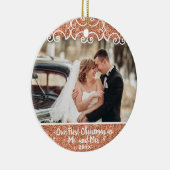 Elegant First Kerstmis Mr Mrs. 2 Foto Roos Gold Keramisch Ornament (Rechts)