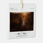 Elegant First Kerstscript Mr en Mrs Photo Keramisch Ornament (Rechts)