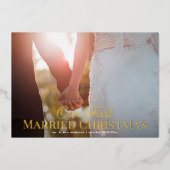 Elegant First Married kerstfotokaart FOLIE Folie Feestdagenkaart (Voorkant)