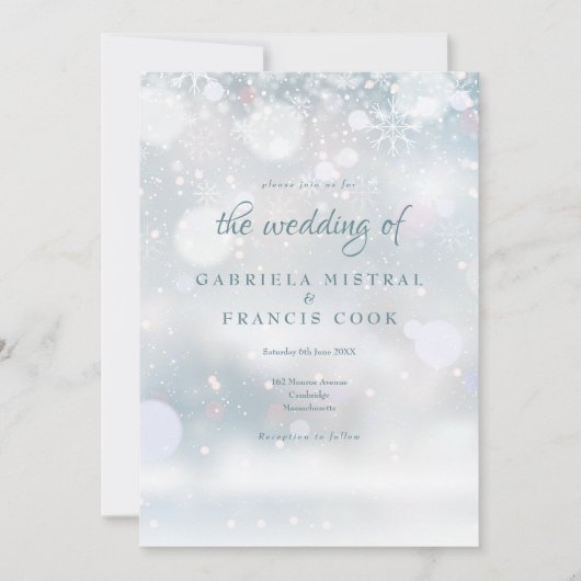 Elegant First Snowflakes Winter Wedding Kaart (Voorkant)