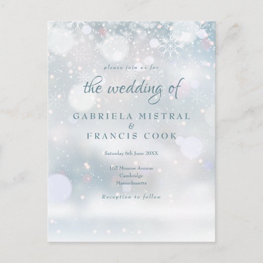 Elegant First Snowflakes Winter Wedding Uitnodiging Briefkaart (Voorkant)