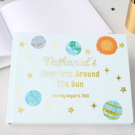Elegant First Trip Around The Sun Boy's Birthday Gastenboek