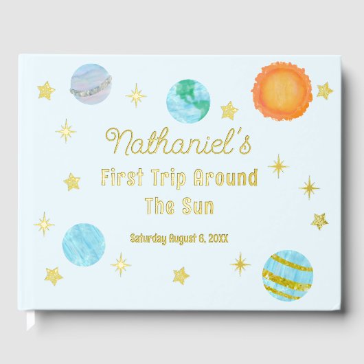 Elegant First Trip Around The Sun Boy's Birthday Gastenboek (Voorkant)