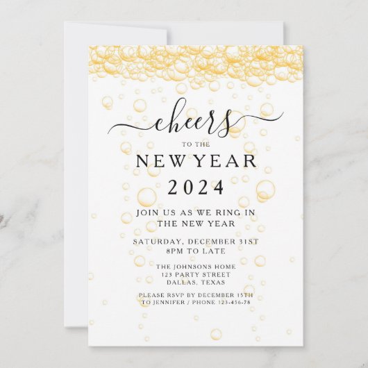 Elegant Fizz Oudejaarsavond feest Kaart (Voorkant)