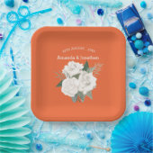Elegant Flaming Sinaasappel & Witte Rozen Bruiloft Papieren Bordje (Feest)