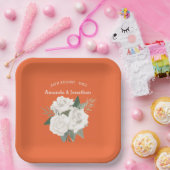 Elegant Flaming Sinaasappel & Witte Rozen Bruiloft Papieren Bordje (Feest)