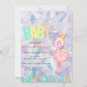 Elegant Flamingo Holografisch Baby shower Kaart (Voorkant)