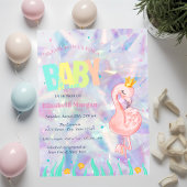 Elegant Flamingo Holografisch Baby shower Kaart