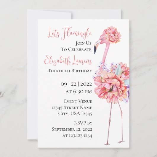 Elegant Flamingo Invitation Aankondiging (Voorkant)