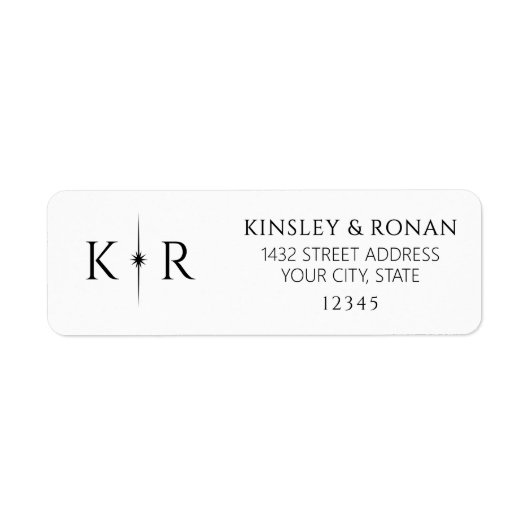 Elegant Flare Monogram Huwelijks Retouradres Etiket (Voorkant)