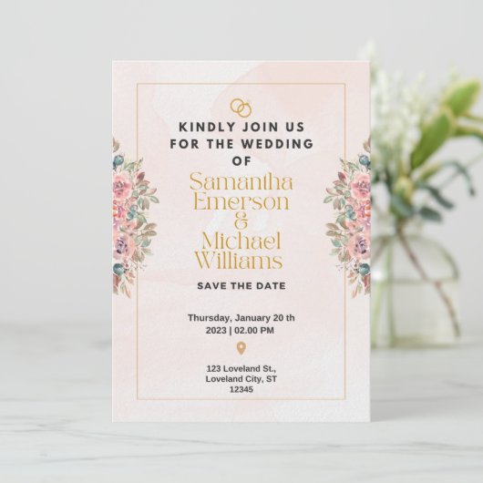 Elegant flat bruiloft kaart (Staand voorkant)