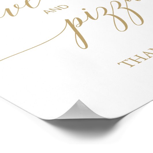 Elegant Flat Gold Calligraphy Love and Pizza Sign Poster (Hoek)