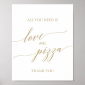 Elegant Flat Gold Calligraphy Love and Pizza Sign Poster (Voorkant)