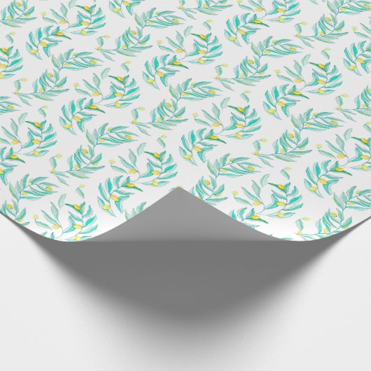 Elegant Flat Green Modern Botanical Lemon Cadeaupapier (Hoek)