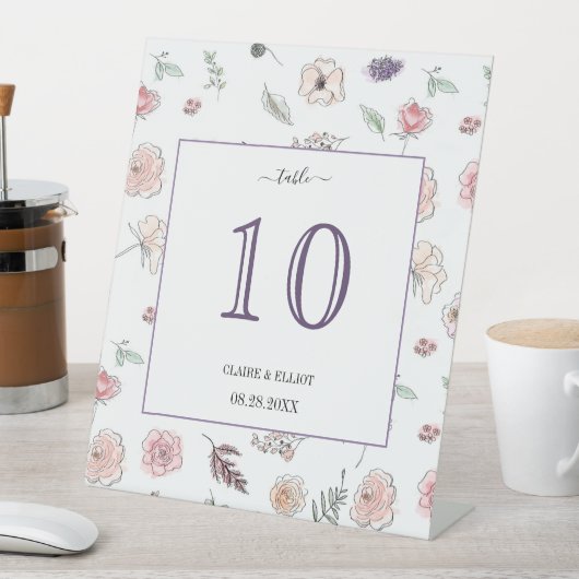 Elegant Flat Modern Botanical Green Table Numbers Reclamebord Met Voetstuk (Insitu)