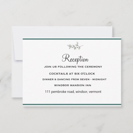 Elegant Flat Modern Botanical Green Twig Receptie Kaart (Voorkant)