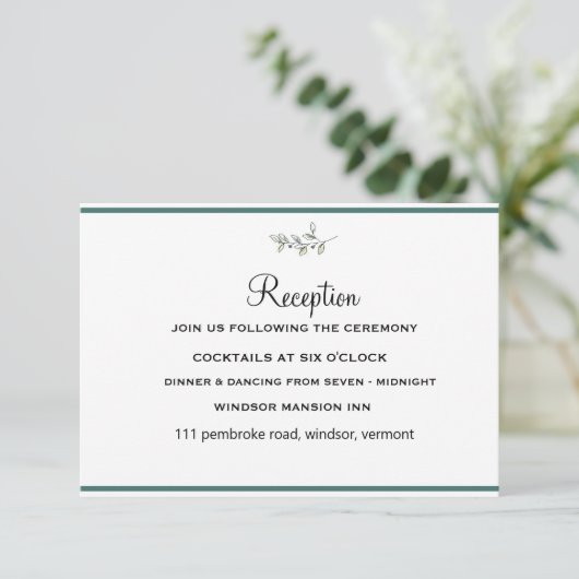 Elegant Flat Modern Botanical Green Twig Receptie Kaart (Staand voorkant)