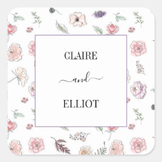 Elegant Flat Modern Botanical Green Weddin Vierkante Sticker