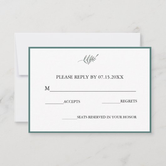 Elegant Flat Modern Botanical Green Wedding RSVP (Voorkant)