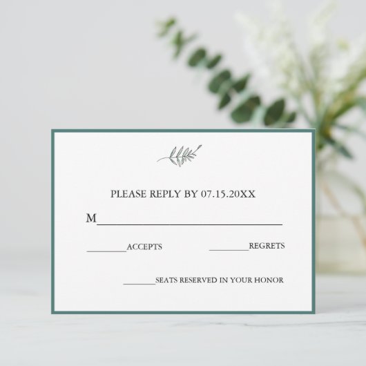 Elegant Flat Modern Botanical Green Wedding RSVP (Staand voorkant)