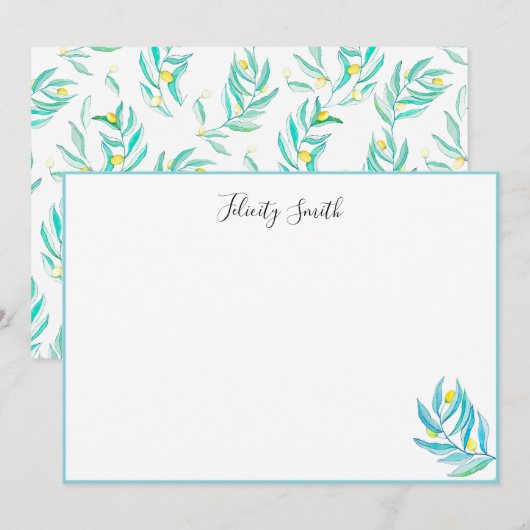 Elegant Flat Modern Botanische Notitiekaarten (Voorkant / Achterkant)