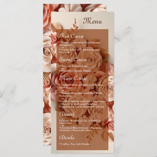 Elegant Flat Wedding Menu met bloemen 3D (Voorkant / Achterkant)