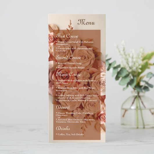Elegant Flat Wedding Menu met bloemen 3D (Staand voorkant)