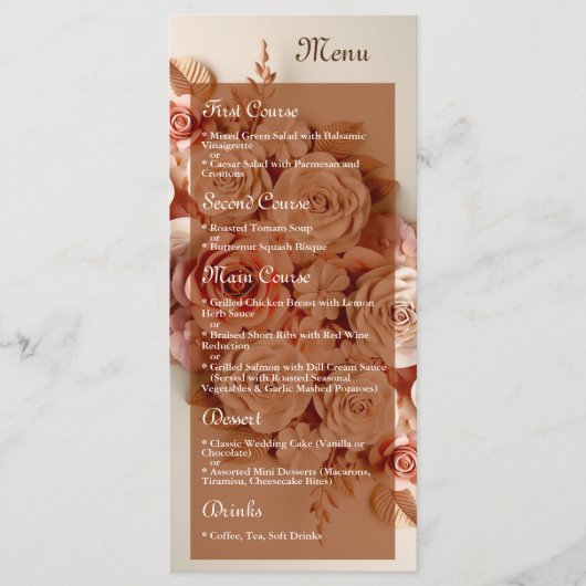 Elegant Flat Wedding Menu met bloemen 3D (Voorkant)