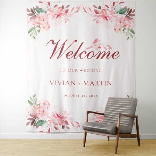 Elegant Flawless Sakura Roze Droom Bruiloft Welkom Wandkleed (In situ)