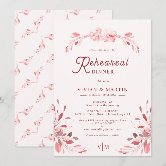 Elegant Flawless Sakura Roze Repetitie Diner Kaart (Voorkant / Achterkant)