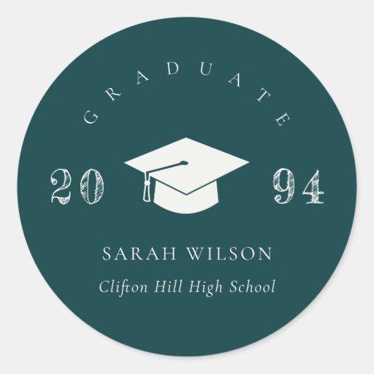 Elegant flesje Groene Minimale Eenvoudige Afstuder Ronde Sticker (Voorkant)