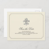 Elegant Fleur de Lis Bewaar de Datum Aankondigingskaart (Voorkant / Achterkant)