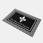 Elegant Fleur de Lis Black & White Checkernaam Deurmat (Schuin)