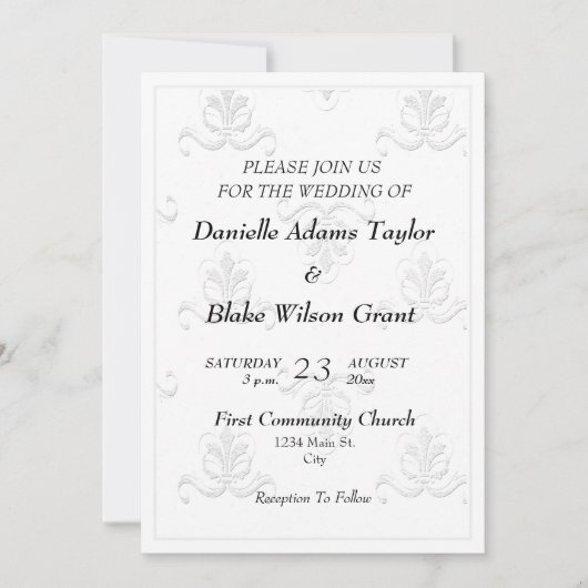 Elegant Fleur de Lis Black & White Wedding Invitat Kaart (Voorkant)