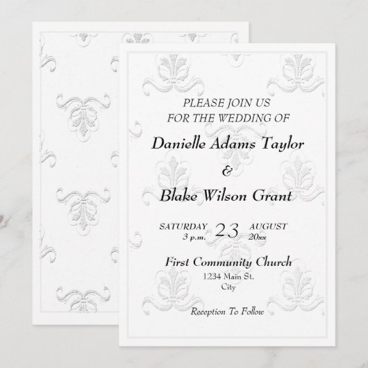 Elegant Fleur de Lis Black & White Wedding Invitat Kaart (Voorkant / Achterkant)
