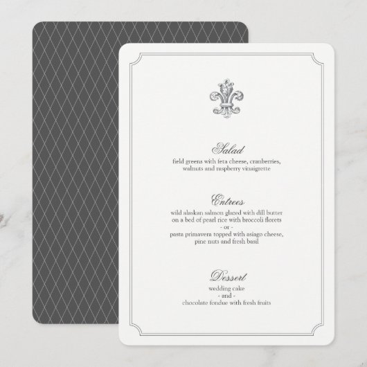 Elegant Fleur de Lis Bruiloft Menu 2 (Voorkant / Achterkant)