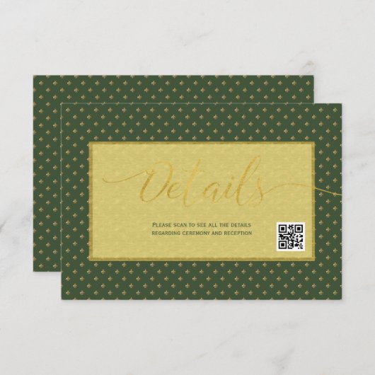 Elegant fleur de lis bruilotsdetails QR code Informatiekaartje (Voorkant / Achterkant)