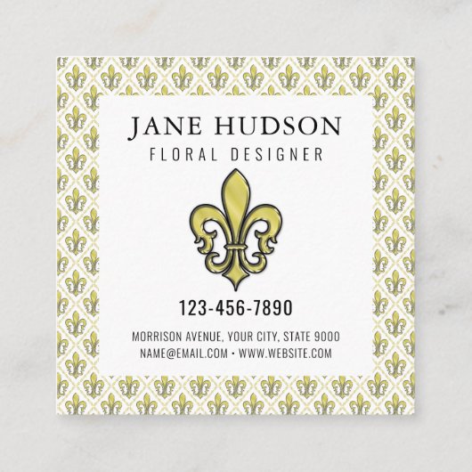 Elegant Fleur de Lis Design Silver Lines Business Vierkante Visitekaartje (Achterkant)