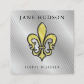Elegant Fleur de Lis Design Silver Lines Business Vierkante Visitekaartje (Voorkant)