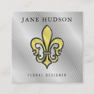 Elegant Fleur de Lis Design Silver Lines Business Vierkante Visitekaartje