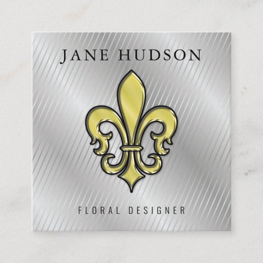 Elegant Fleur de Lis Design Silver Lines Business Vierkante Visitekaartje (Voorkant)