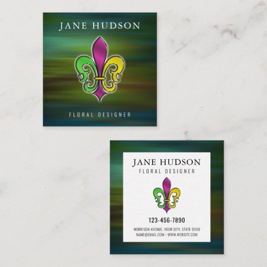 Elegant Fleur De Lis Design Vierkant Visitekaartje (Voorkant / Achterkant)