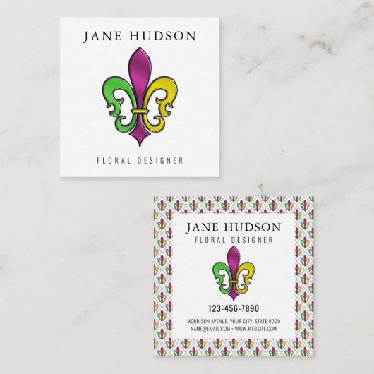 Elegant Fleur De Lis Design Vierkante Visitekaartje (Voorkant / Achterkant)