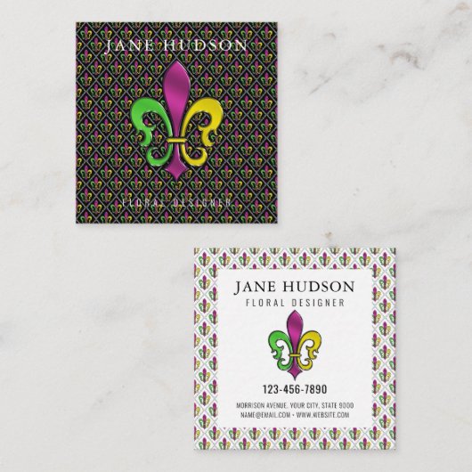 Elegant Fleur De Lis Design Vierkante Visitekaartje (Voorkant / Achterkant)